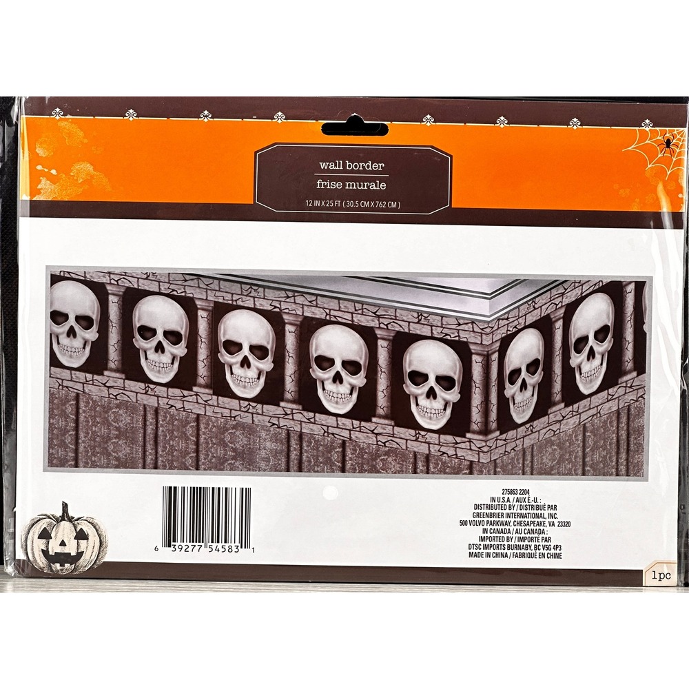 Halloween Skull Wall Border Frise Murale Decoration Party Prop 12 in x 25 ft